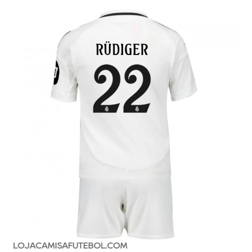 Camisa de Futebol Real Madrid Antonio Rudiger #22 Equipamento Principal Infantil 2024-25 Manga Curta (+ Calças curtas)